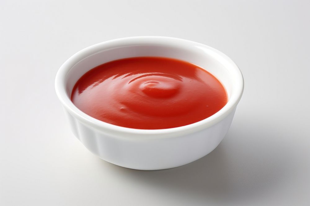 Ketchup on a small white bowl food refreshment condiment. AI generated Image by rawpixel.