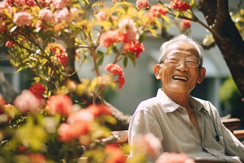 Korean grandpa smile laughing glasses adult. AI generated Image by rawpixel.