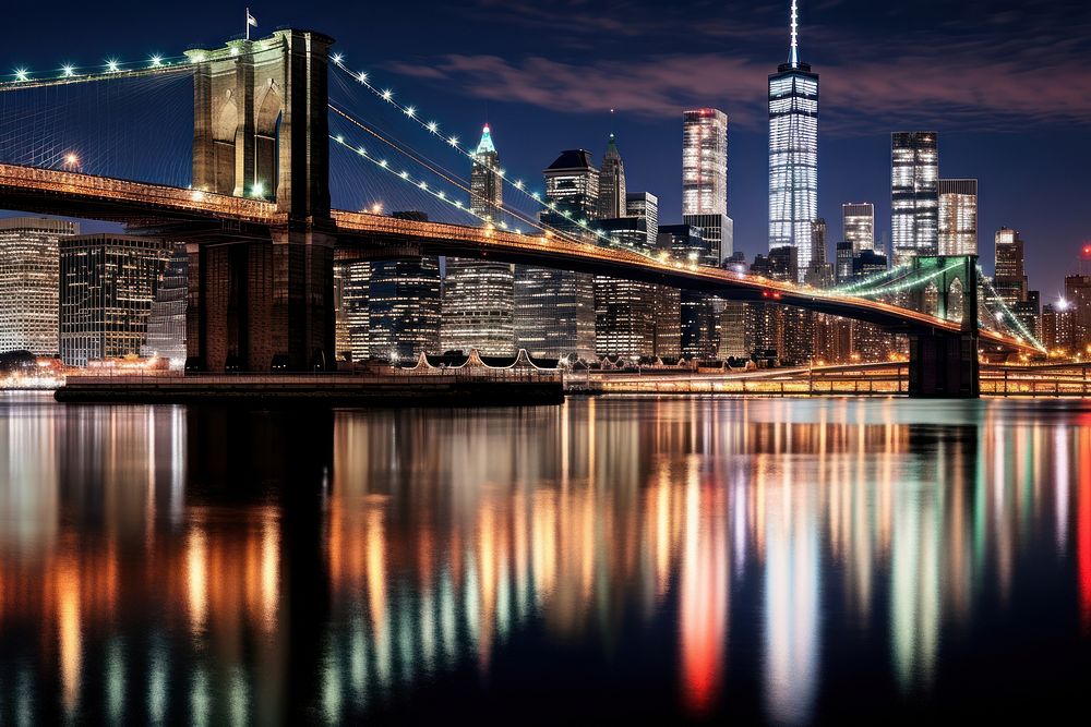 Manhattan through Dumbo architecture cityscape landmark. AI generated Image by rawpixel.