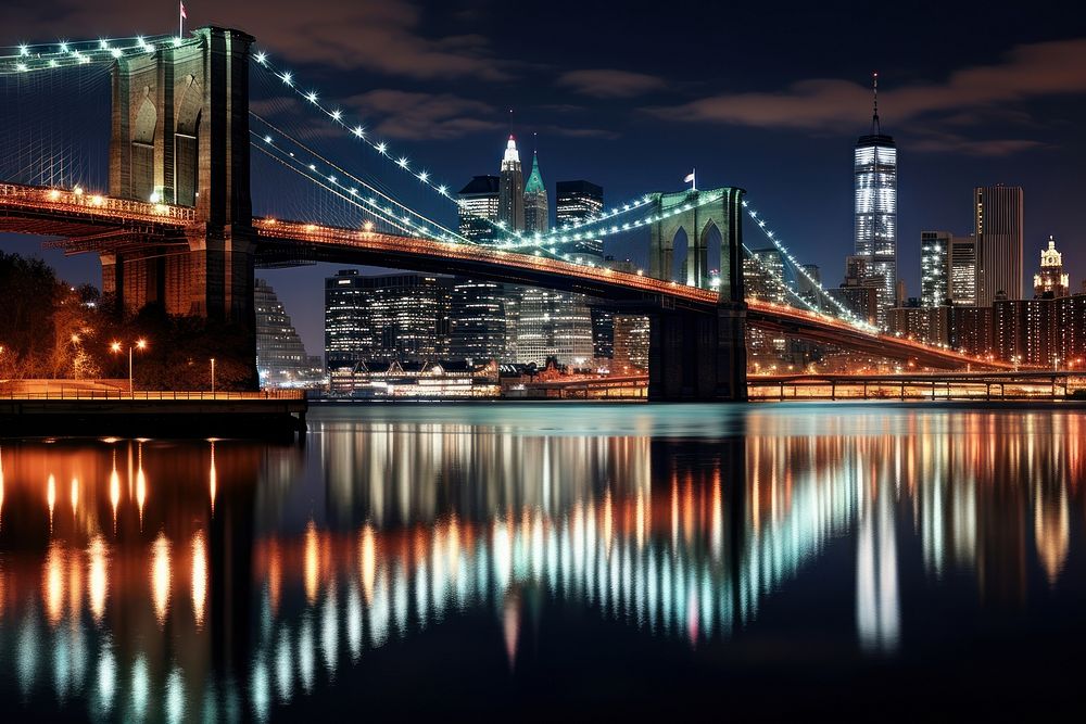 Manhattan through Dumbo architecture cityscape landmark. AI generated Image by rawpixel.