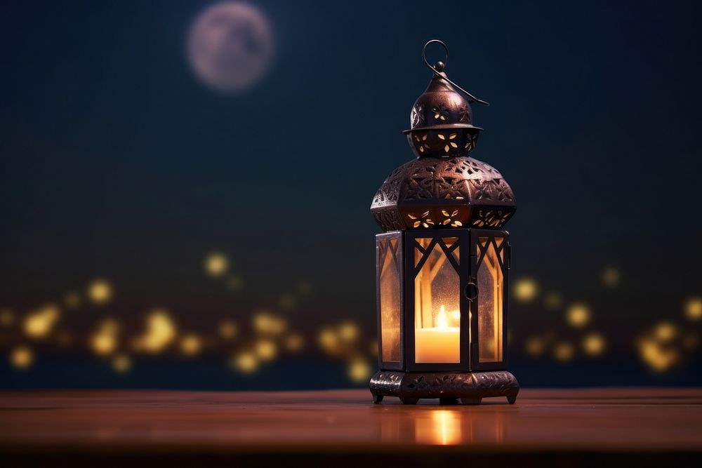 Candle glowing lantern night moon. AI generated Image by rawpixel.