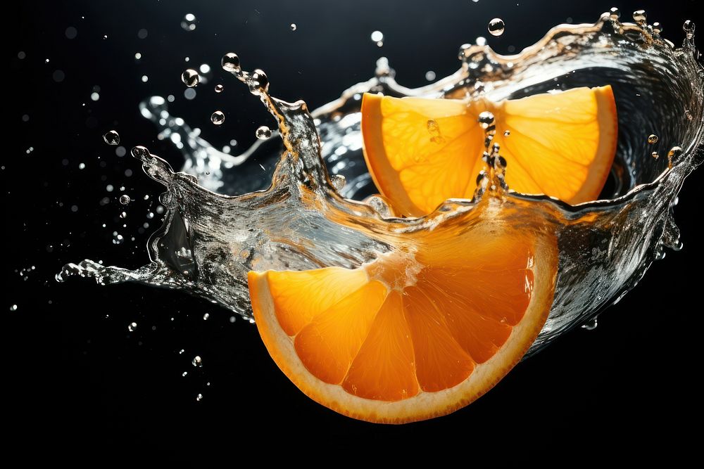 Sliced orange with splash water in the mid air grapefruit plant food. AI generated Image by rawpixel.