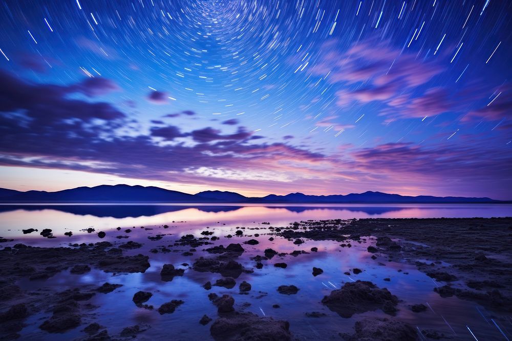Starry night landscape outdoors horizon. AI generated Image by rawpixel.
