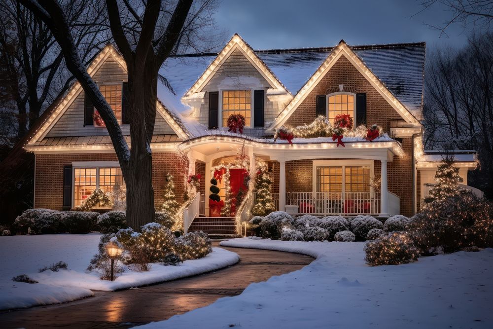 Suburban house christmas architecture decoration. AI generated Image by rawpixel.