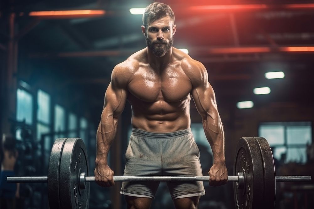Man exercising sports gym weight. AI generated Image by rawpixel.