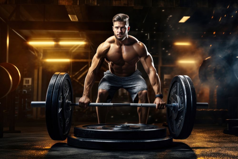 Man exercising sports gym deadlift. AI generated Image by rawpixel.