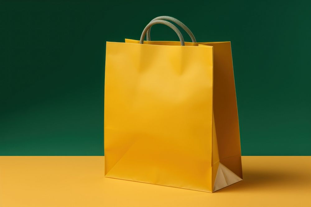 Paper bag handbag yellow yellow background. AI generated Image by rawpixel.