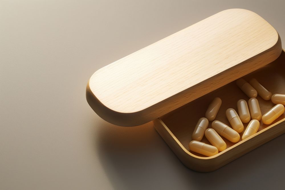 Pills box wood medication container. AI generated Image by rawpixel.