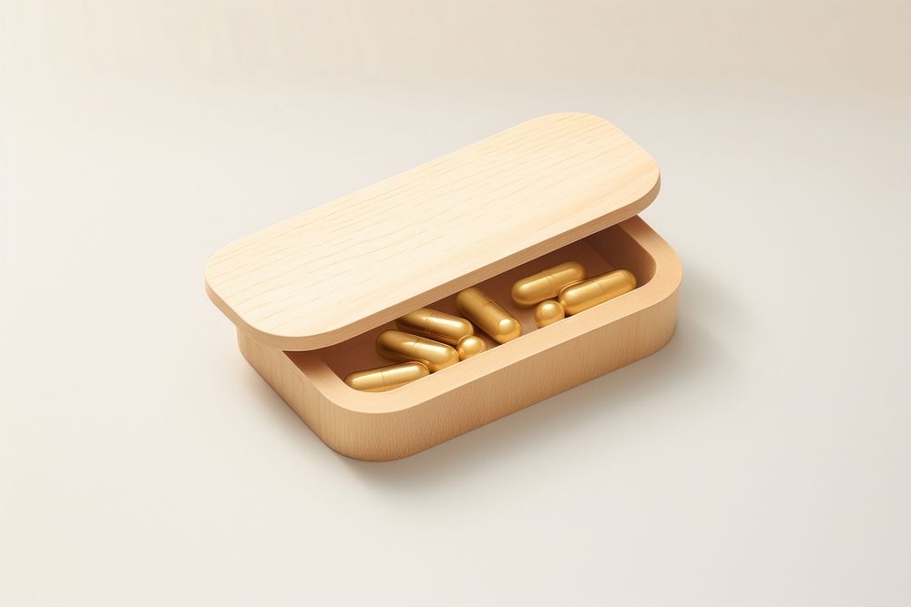 Pills box gold wood simplicity. AI generated Image by rawpixel.