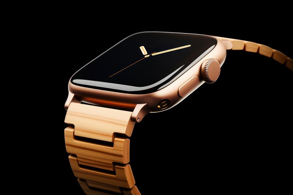 Smart watch wristwatch gold wood. AI generated Image by rawpixel.