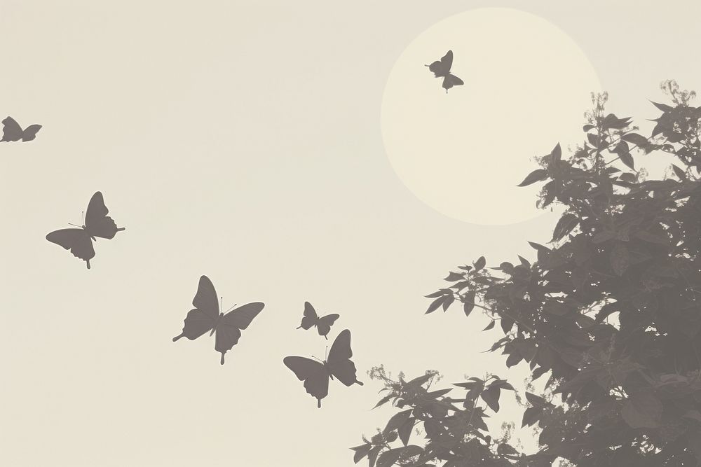 Butterflies and the moon silhouette wildlife animal. AI generated Image by rawpixel.