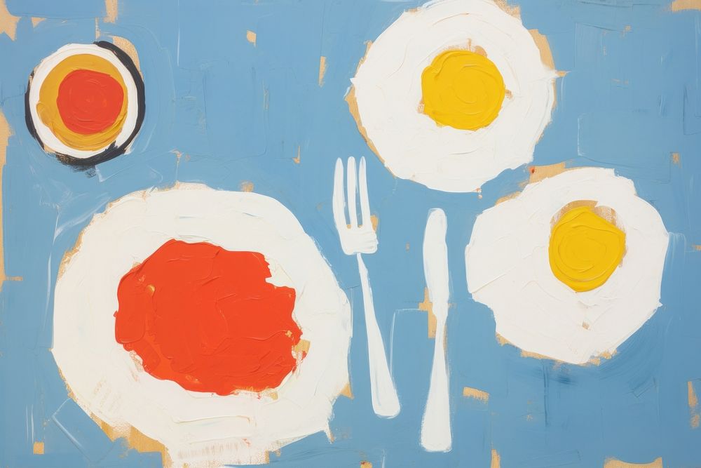Breakfast painting fork food. AI generated Image by rawpixel.