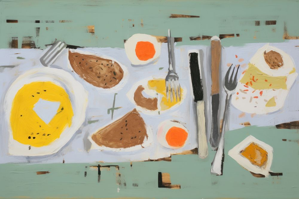 Breakfast painting knife bread. AI generated Image by rawpixel.