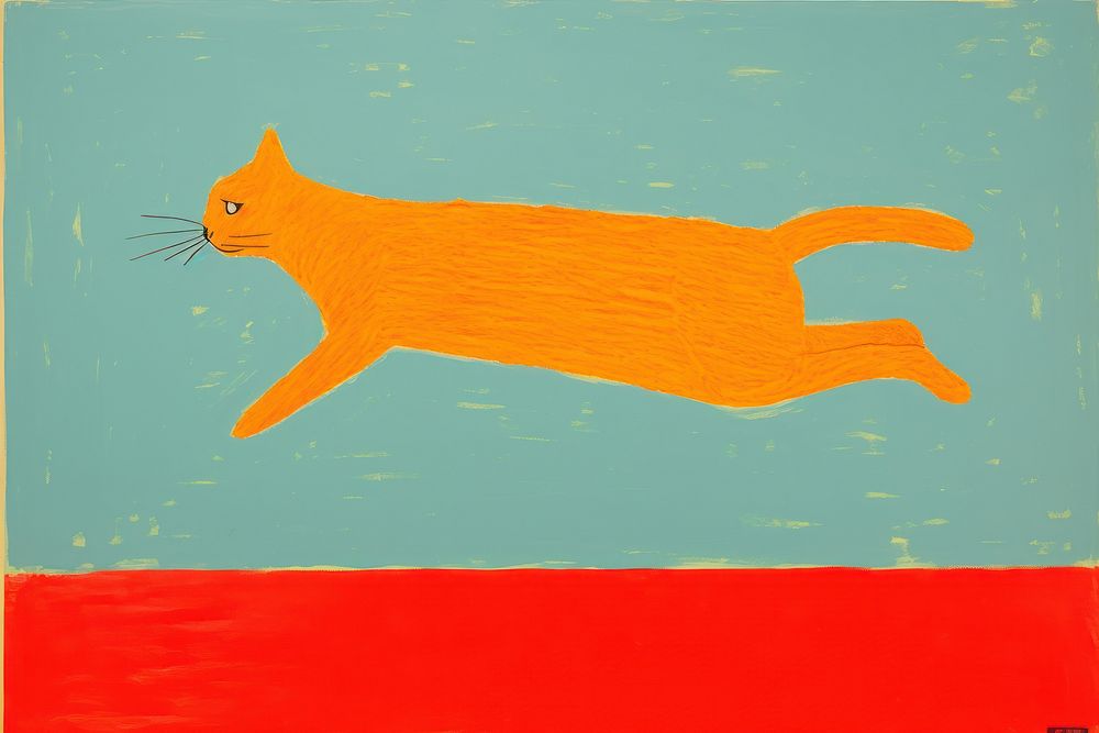 Cat jumping painting cartoon animal. AI generated Image by rawpixel.