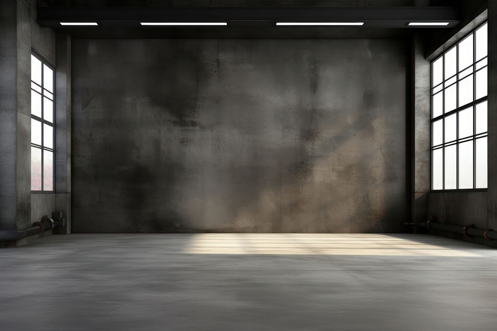 Modern room with windows and black concrete walls architecture building flooring. AI generated Image by rawpixel.
