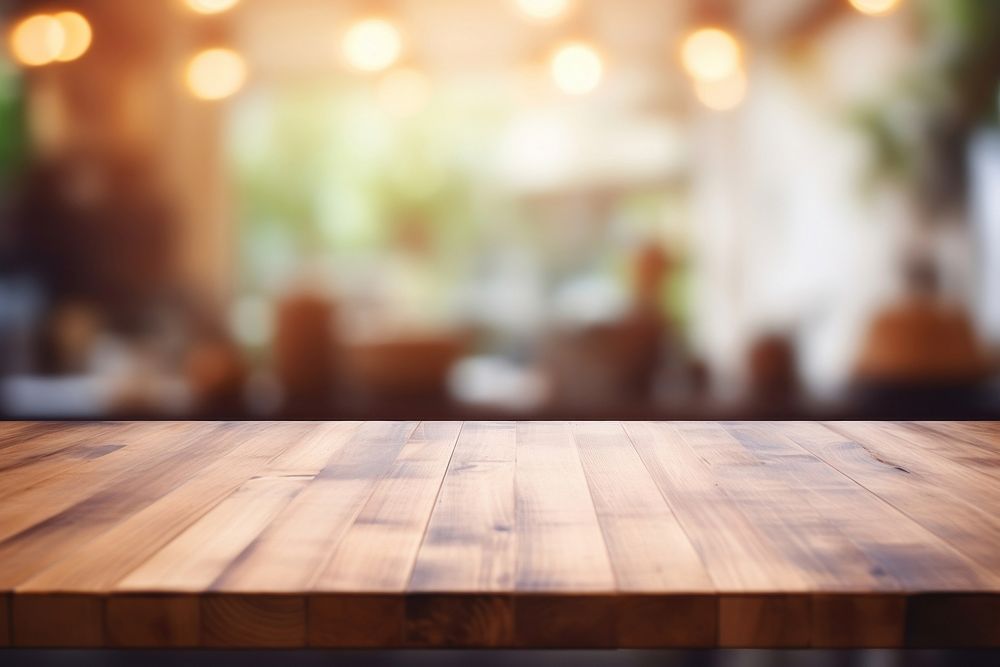 Brown wooden table top backgrounds defocused hardwood. AI generated Image by rawpixel.