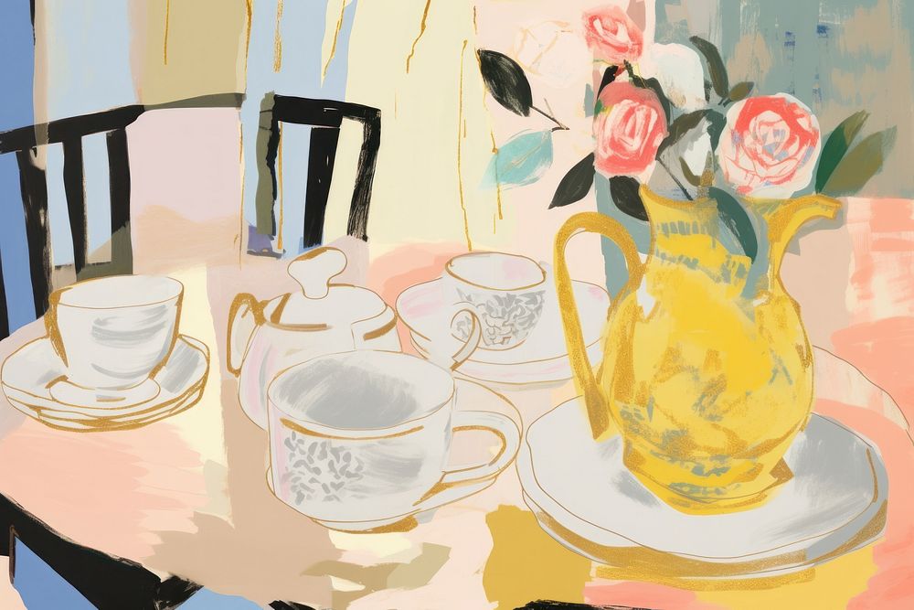 Coffee on table art furniture painting. AI generated Image by rawpixel.