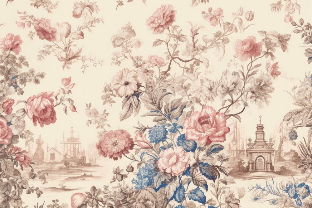 Flower rose garden wallpaper pattern drawing. AI generated Image by rawpixel.