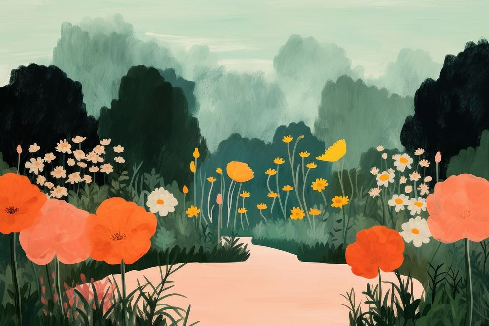 English garden outdoors painting flower. AI generated Image by rawpixel.