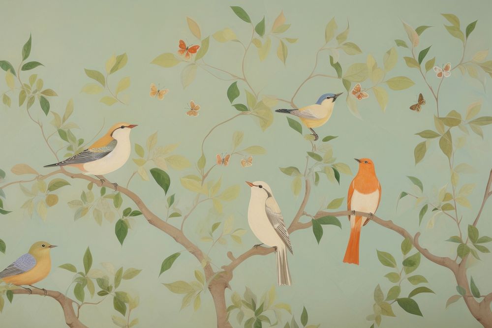 Beautiful birds wallpaper painting animal art. 