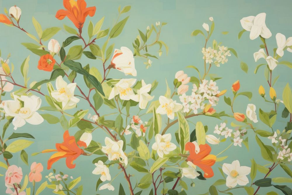 Beautiful flower wallpaper painting pattern plant. AI generated Image by rawpixel.