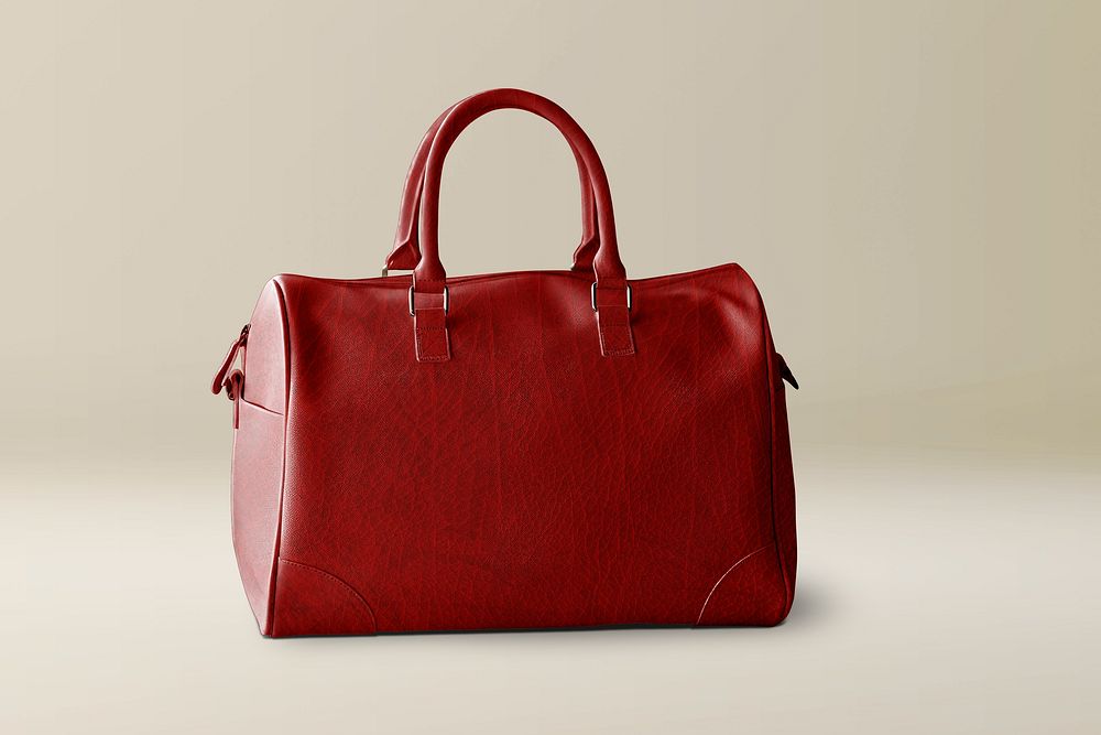 Traveling red leather handbag