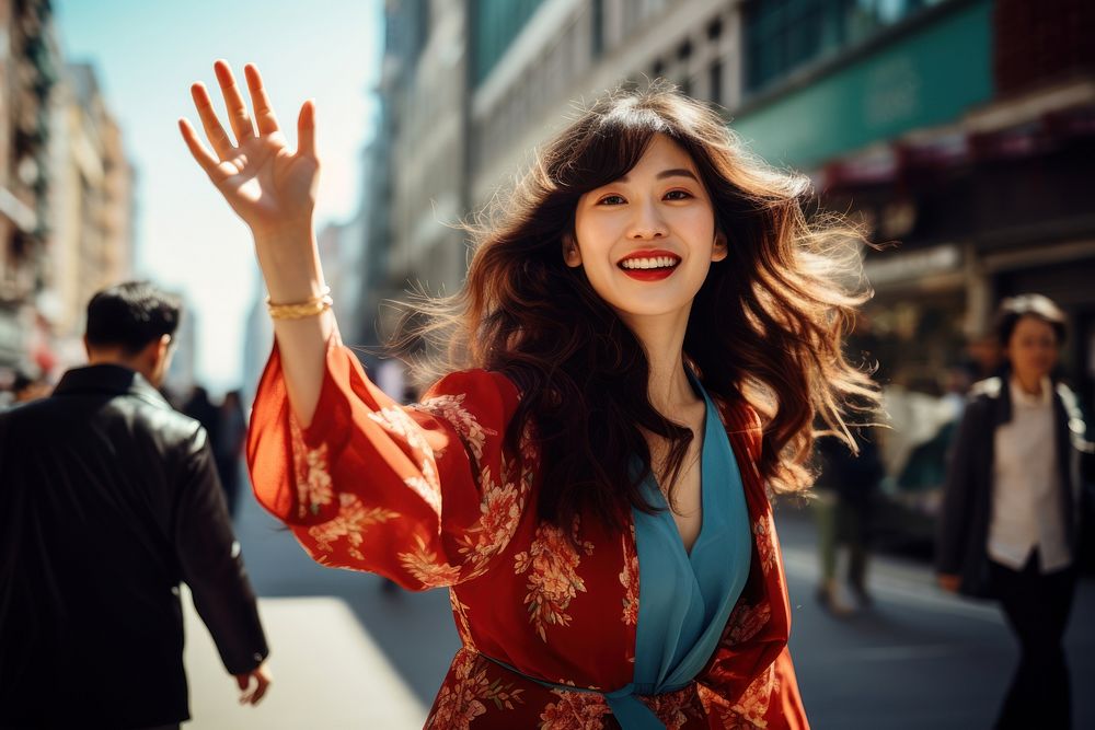Chinese woman wear fashionable laughing portrait street. AI generated Image by rawpixel.