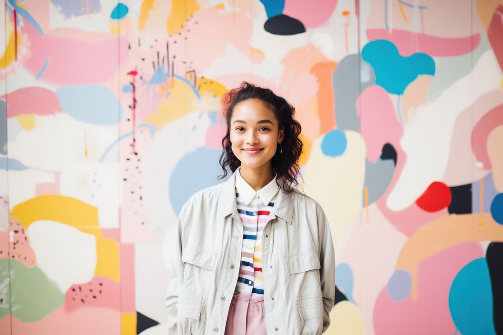 Japanese woman fashion studio owner mural smile creativity. AI generated Image by rawpixel.
