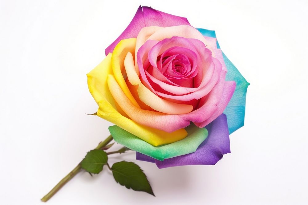 Rainbow rose flower plant white background. AI generated Image by rawpixel.