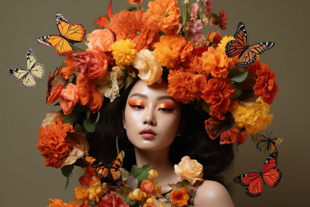 Young Korean woman flower photography butterfly. AI generated Image by rawpixel.