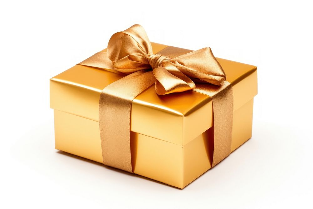 Golden gift box white background celebration anniversary. AI generated Image by rawpixel.