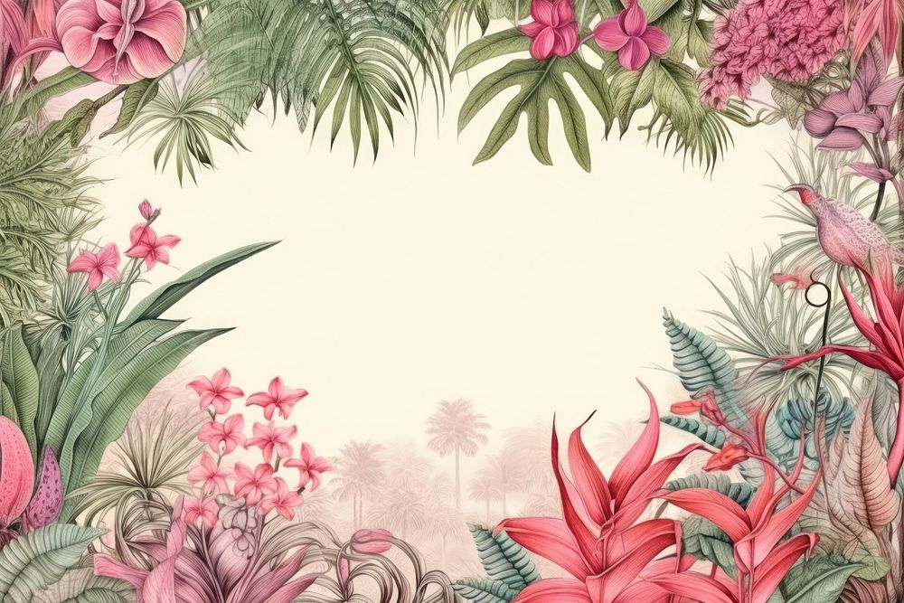 Pastel tropical forest backgrounds pattern drawing. AI generated Image by rawpixel.
