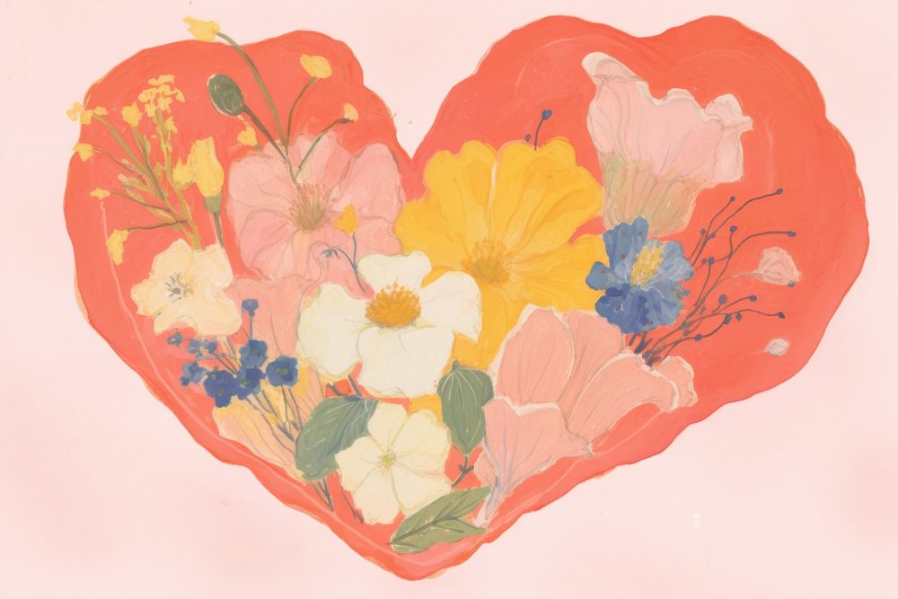 Heart with a beautyful flower backgrounds painting petal. AI generated Image by rawpixel.