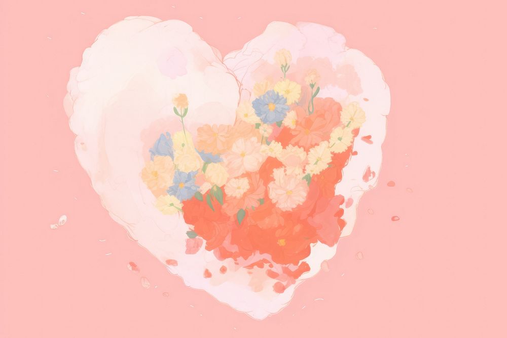 Heart with a beautyful flower abstract painting plant. AI generated Image by rawpixel.
