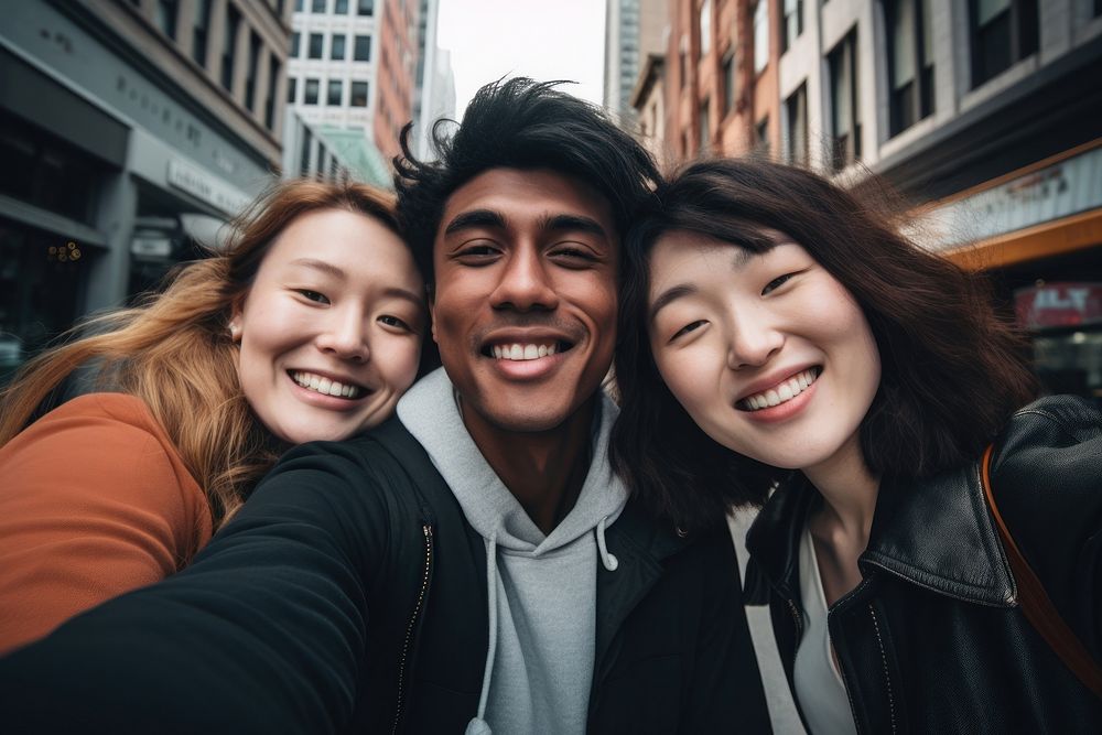 Selfie friendship laughing smile. AI generated Image by rawpixel.