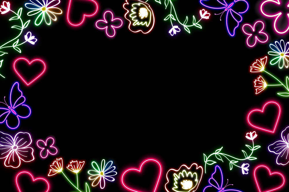 Neon heart frame black background