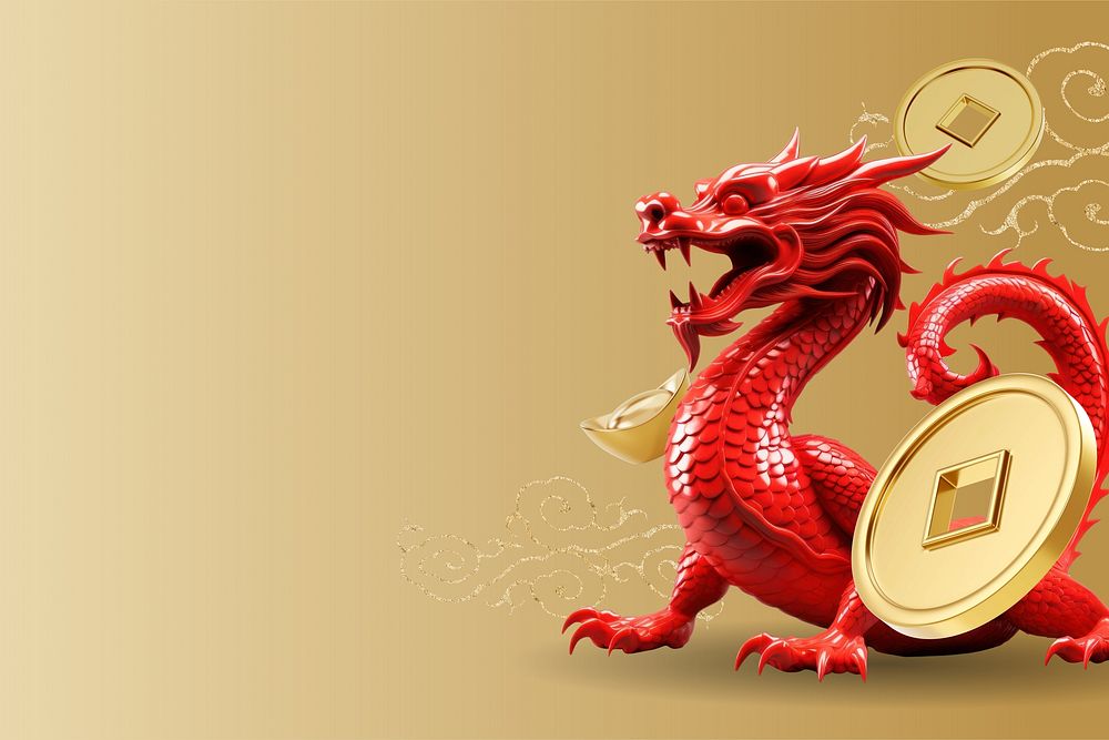 3D Chinese dragon year gold background