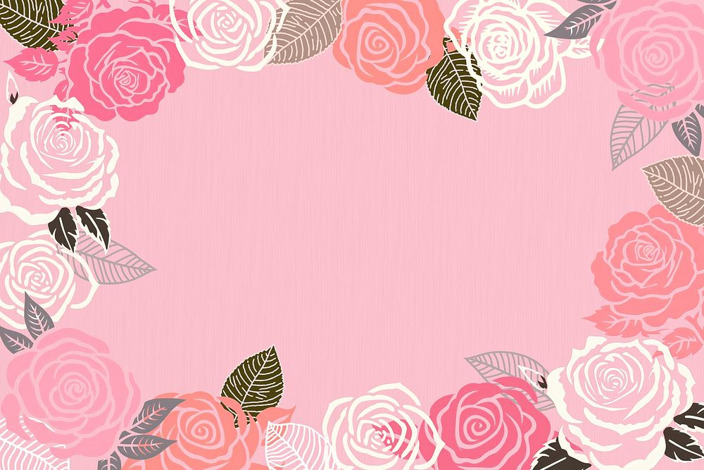 Roses frame pink background