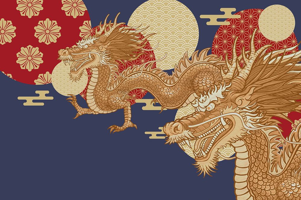 Chinese dragon year blue background