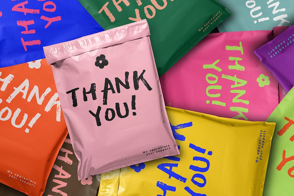 Colorful mailer bag mockup, shipping packaging psd