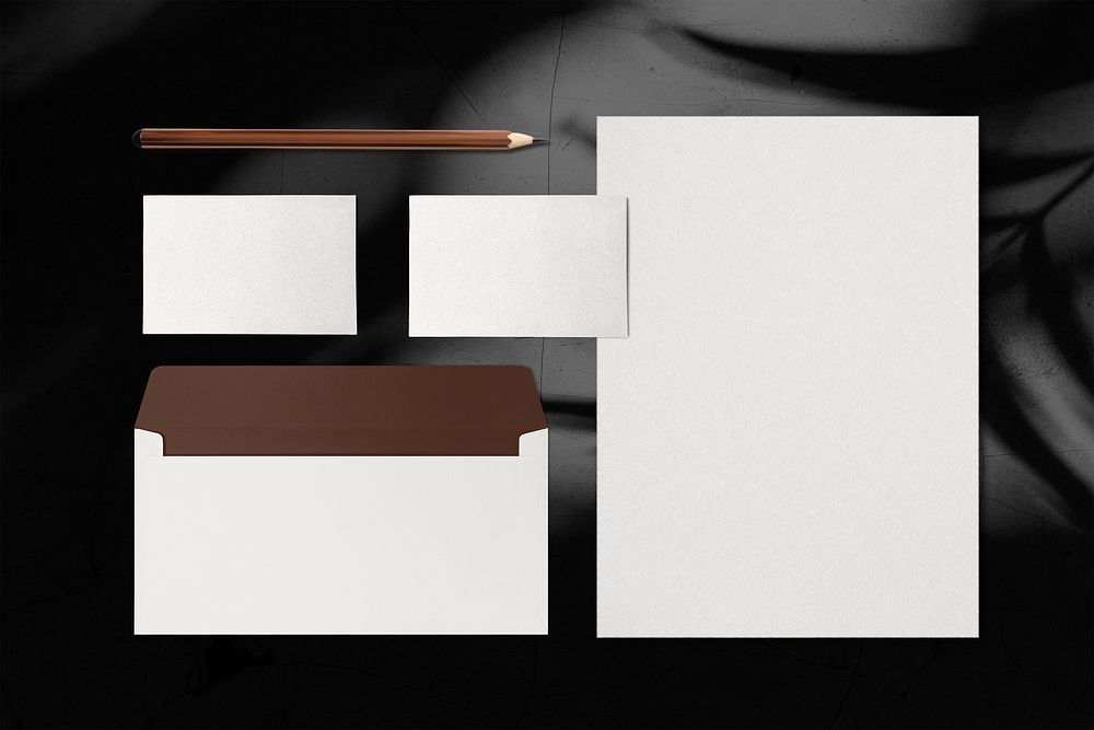 Business card & envelope flat lay, corporate identity
