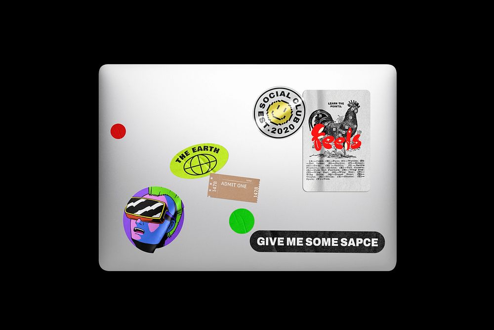 Laptop sticker mockups, flat lay psd