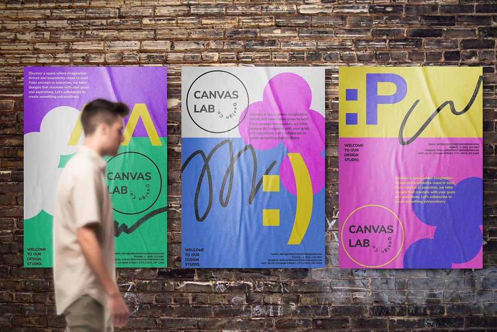Poster mockup, glued paper texture psd