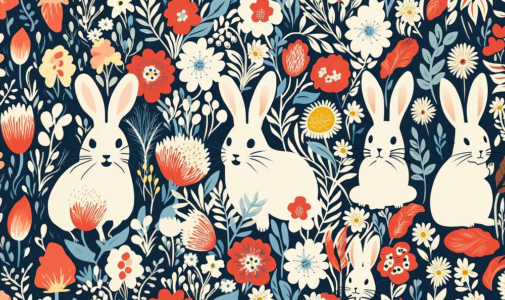 Many easter bunny pattern mammal nature art. AI generated Image by rawpixel.
