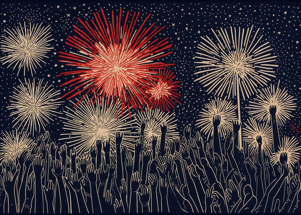 Many hands holding sparklers fireworks outdoors sparks. AI generated Image by rawpixel.