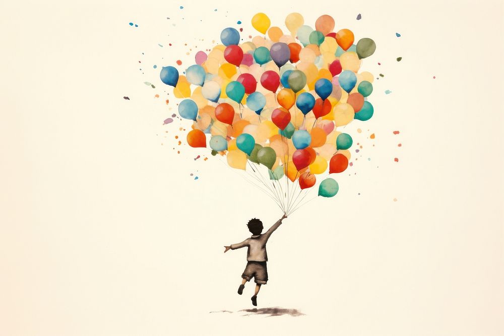 Child floating with many ballons balloon fun celebration. AI generated Image by rawpixel.