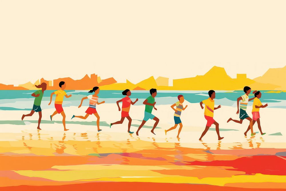 Kids running on a beach outdoors sea togetherness. AI generated Image by rawpixel.