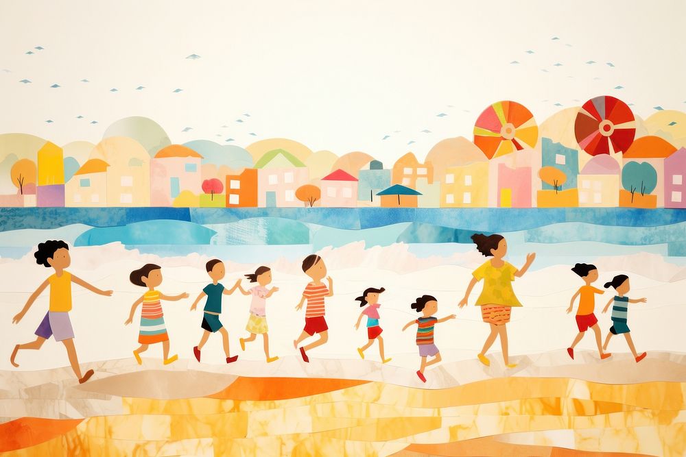 Kids running on a beach outdoors painting drawing. AI generated Image by rawpixel.