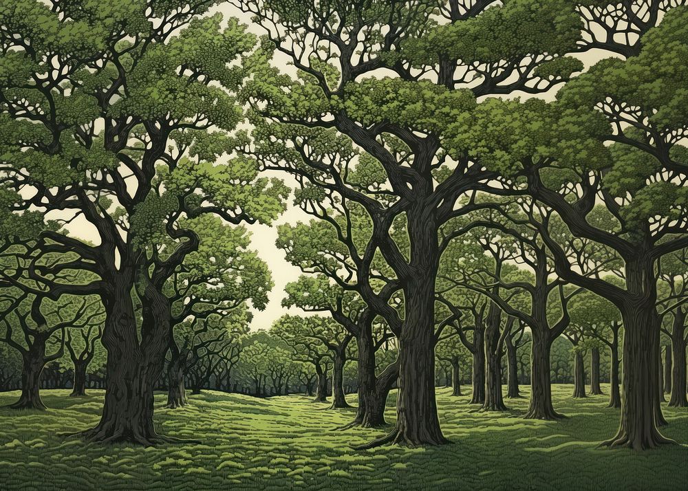 Oak trees nature outdoors woodland. AI generated Image by rawpixel.