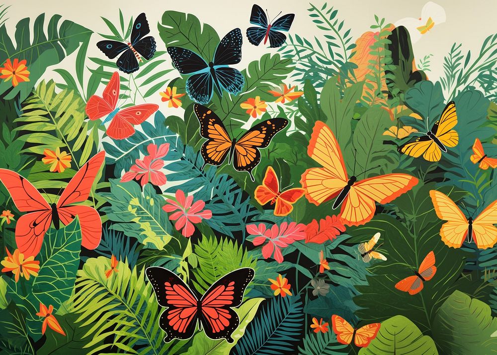 Butterflies in a tropical forrest nature butterfly outdoors. AI generated Image by rawpixel.